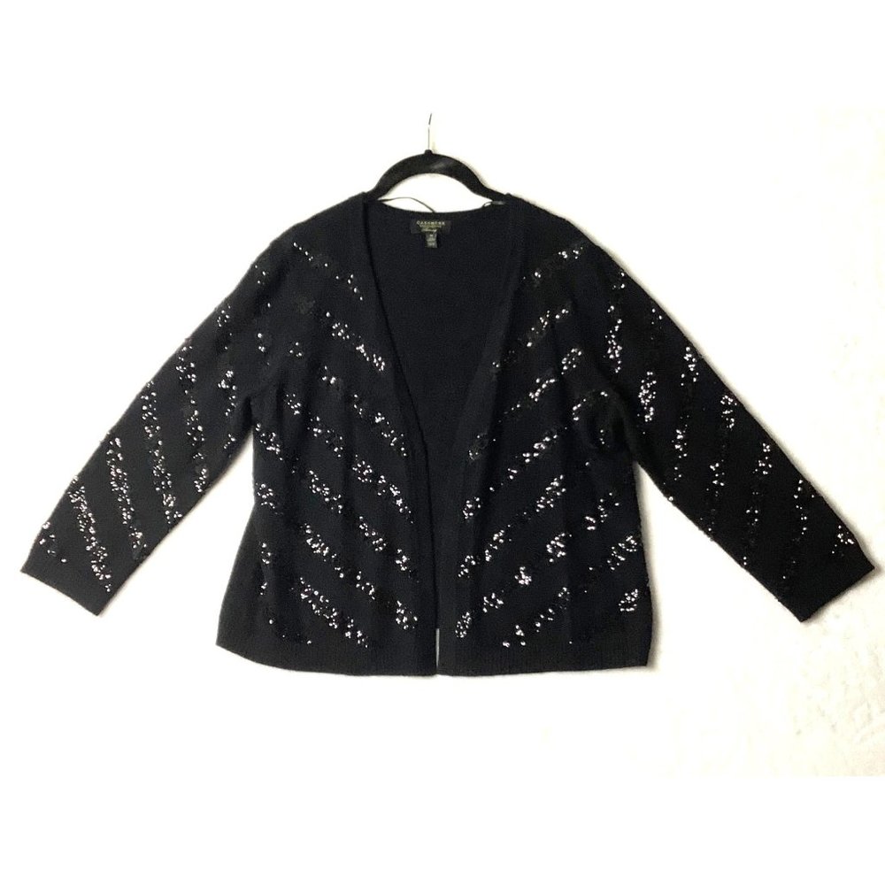 Charter Club Luxury Cashmere Sequin Open Front Cardigan‎ Women Medium FLAW